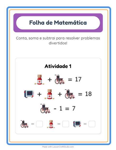 Pré-visualização da ficha de Atividade De Matemática com Hospital para Educação infantil (pré-escola, 5-7 anos)