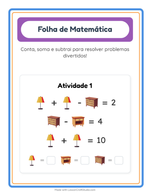 Pré-visualização da ficha de Atividade De Matemática com Móveis para Educação infantil (pré-escola, 5-7 anos)