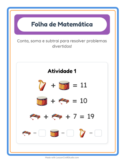 Pré-visualização da ficha de Atividade De Matemática com Música para Educação infantil (pré-escola, 5-7 anos)
