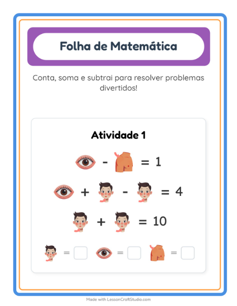 Pré-visualização da ficha de Atividade De Matemática com Partes do corpo para Educação infantil (pré-escola, 5-7 anos)