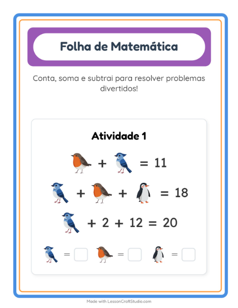Pré-visualização da ficha de Atividade De Matemática com Pássaros 2 para Educação infantil (pré-escola, 5-7 anos)