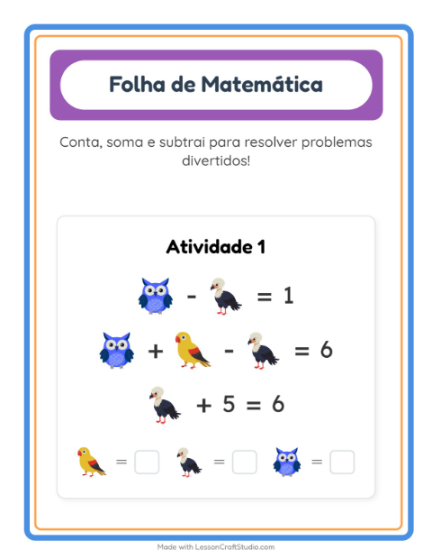 Pré-visualização da ficha de Atividade De Matemática com Pássaros para Educação infantil (pré-escola, 5-7 anos)