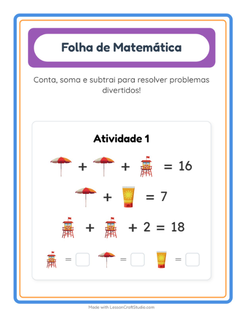 Atividades de cálculo – Praia