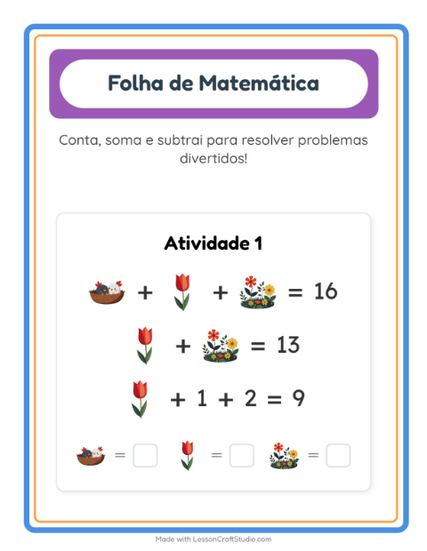 Pré-visualização da ficha de Atividade De Matemática com Primavera para Educação infantil (pré-escola, 5-7 anos)