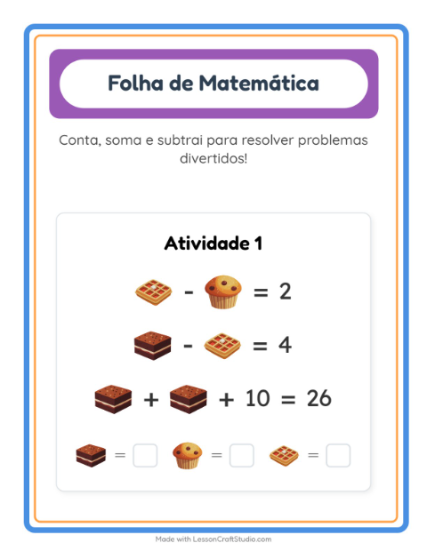 Atividades de cálculo – Sobremesas e doces