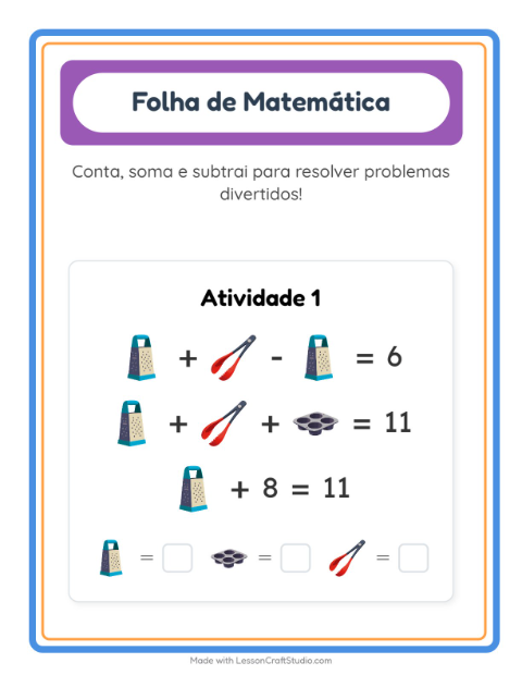 Pré-visualização da ficha de Atividade De Matemática com Utensílios de cozinha para Educação infantil (pré-escola, 5-7 anos)