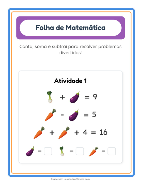 Pré-visualização da ficha de Atividade De Matemática com Vegetais para Educação infantil (pré-escola, 5-7 anos)