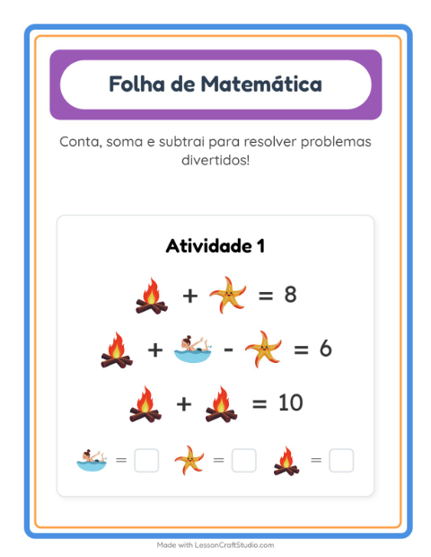 Pré-visualização da ficha de Atividade De Matemática com Verão para Educação infantil (pré-escola, 5-7 anos)