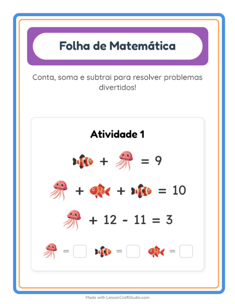 Pré-visualização da ficha de Atividade De Matemática com Vida marinha para Educação infantil (pré-escola, 5-7 anos)