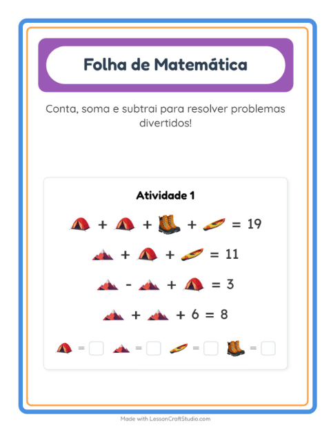 Pré-visualização da ficha de Atividade De Matemática com Acampamento para Educação infantil (pré-escola, 5-7 anos)