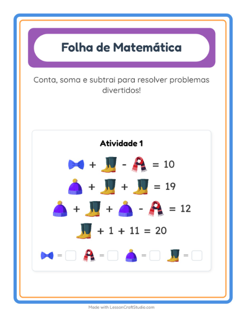 Pré-visualização da ficha de Atividade De Matemática com Acessórios para Educação infantil (pré-escola, 5-7 anos)