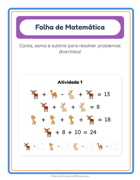Pré-visualização da ficha de Atividade De Matemática com Animais para Educação infantil (pré-escola, 5-7 anos)