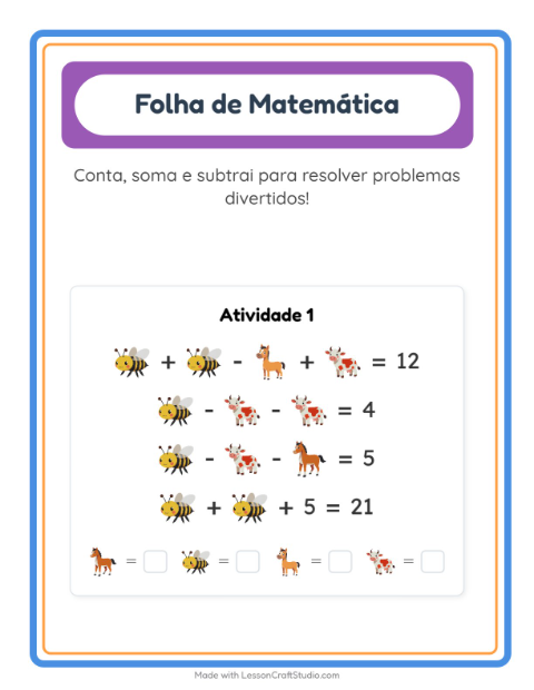 Pré-visualização da ficha de Atividade De Matemática com Animais da fazenda para Educação infantil (pré-escola, 5-7 anos)