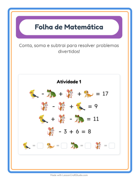 Atividades de cálculo – Animais de estimação
