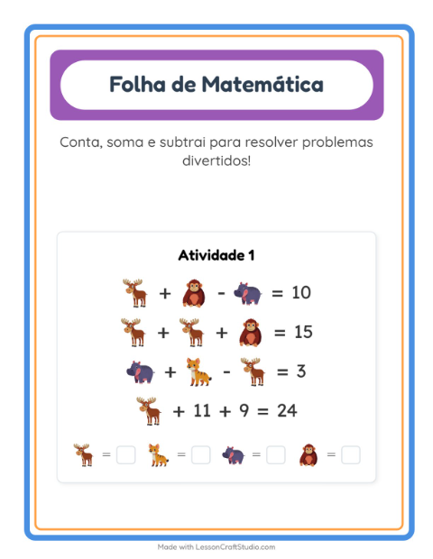 Pré-visualização da ficha de Atividade De Matemática com Animais do zoológico para Educação infantil (pré-escola, 5-7 anos)