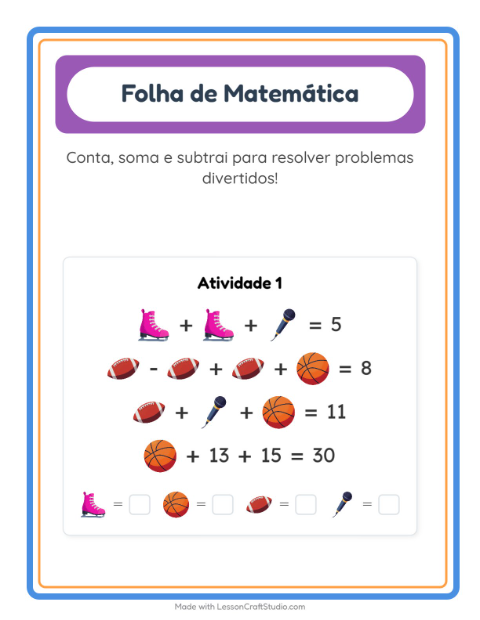 Pré-visualização da ficha de Atividade De Matemática com Atividades para Educação infantil (pré-escola, 5-7 anos)