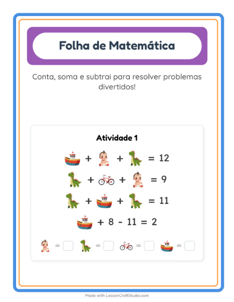 Pré-visualização da ficha de Atividade De Matemática com Brinquedos para Educação infantil (pré-escola, 5-7 anos)