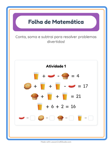 Pré-visualização da ficha de Atividade De Matemática com Café da manhã para Educação infantil (pré-escola, 5-7 anos)