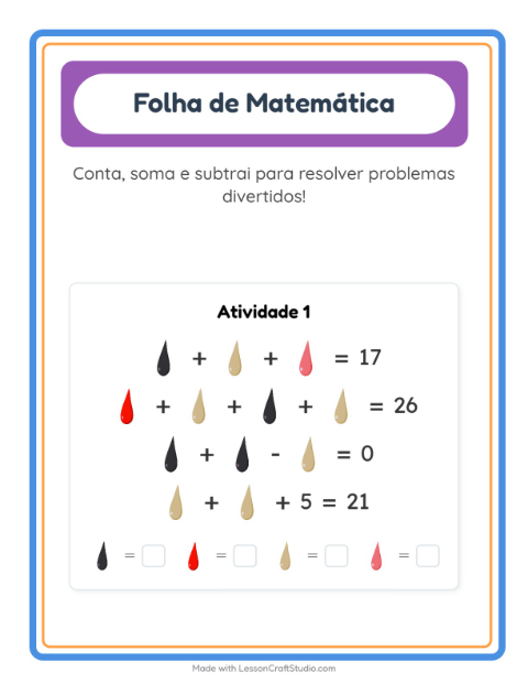 Pré-visualização da ficha de Atividade De Matemática com Cores para Educação infantil (pré-escola, 5-7 anos)