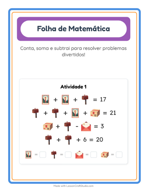 Pré-visualização da ficha de Atividade De Matemática com Correios para Educação infantil (pré-escola, 5-7 anos)