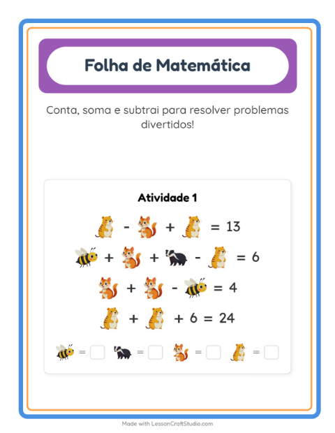Atividades de cálculo – Criaturas da floresta
