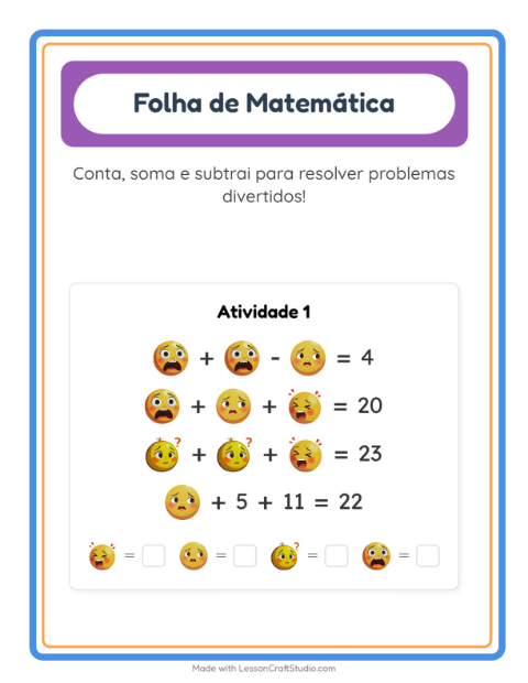 Pré-visualização da ficha de Atividade De Matemática com Emoções para Educação infantil (pré-escola, 5-7 anos)