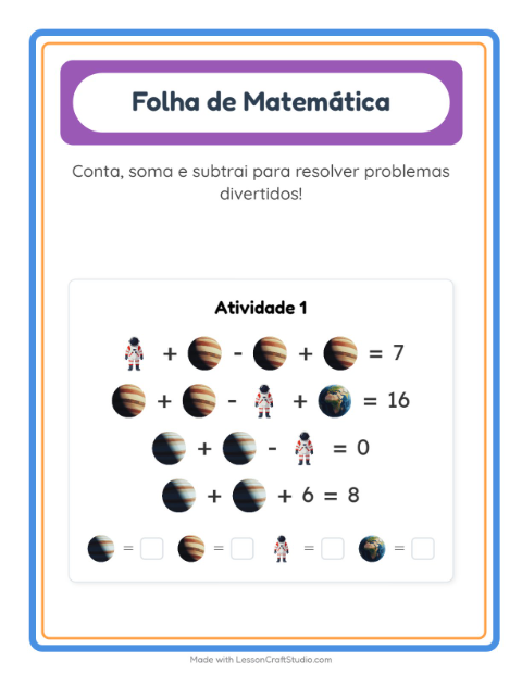 Pré-visualização da ficha de Atividade De Matemática com Espaço para Educação infantil (pré-escola, 5-7 anos)