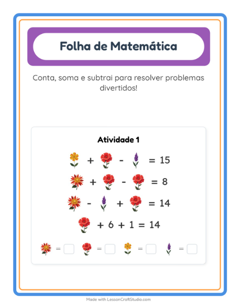 Pré-visualização da ficha de Atividade De Matemática com Flores para Educação infantil (pré-escola, 5-7 anos)