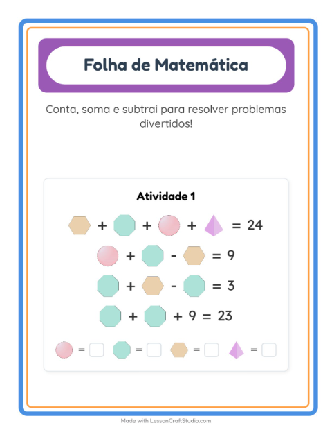 Pré-visualização da ficha de Atividade De Matemática com Formas para Educação infantil (pré-escola, 5-7 anos)