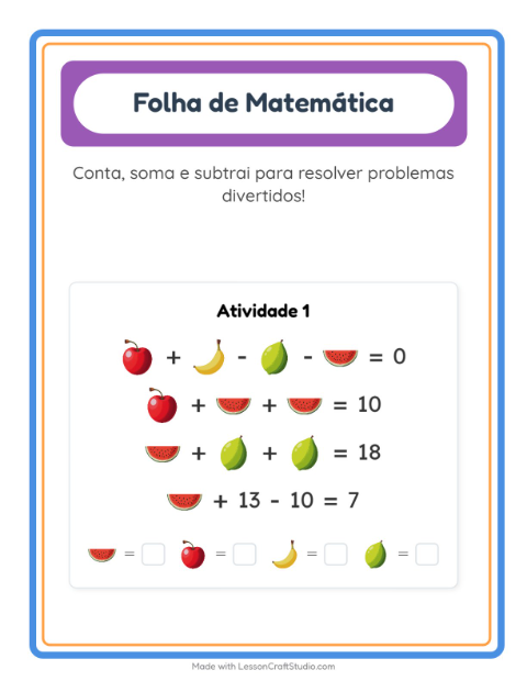 Pré-visualização da ficha de Atividade De Matemática com Frutas para Educação infantil (pré-escola, 5-7 anos)