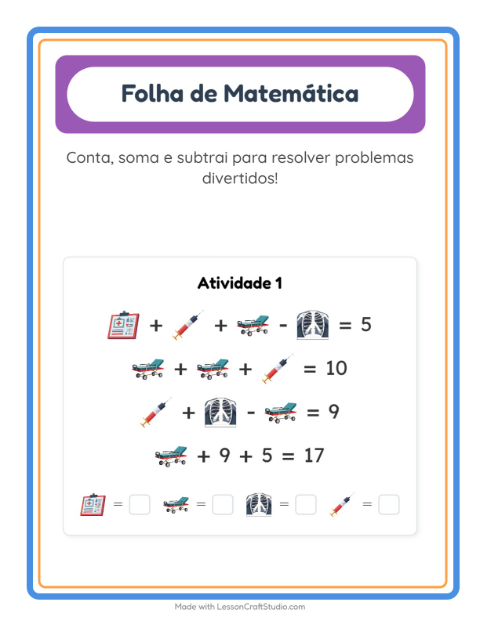 Pré-visualização da ficha de Atividade De Matemática com Hospital para Educação infantil (pré-escola, 5-7 anos)