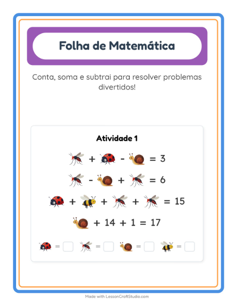 Pré-visualização da ficha de Atividade De Matemática com Insetos e bichos para Educação infantil (pré-escola, 5-7 anos)