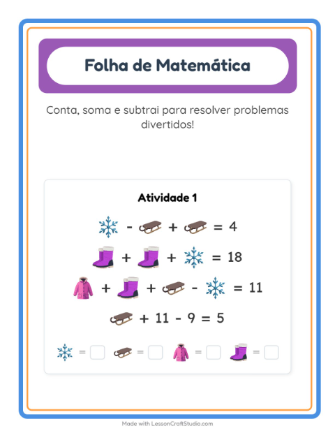 Pré-visualização da ficha de Atividade De Matemática com Inverno para Educação infantil (pré-escola, 5-7 anos)