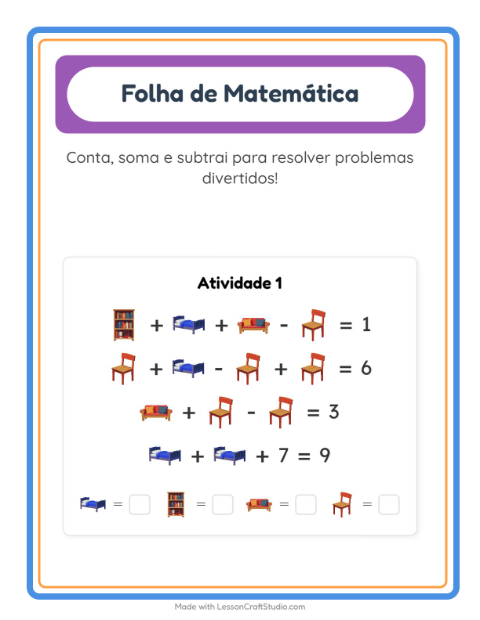 Pré-visualização da ficha de Atividade De Matemática com Móveis para Educação infantil (pré-escola, 5-7 anos)