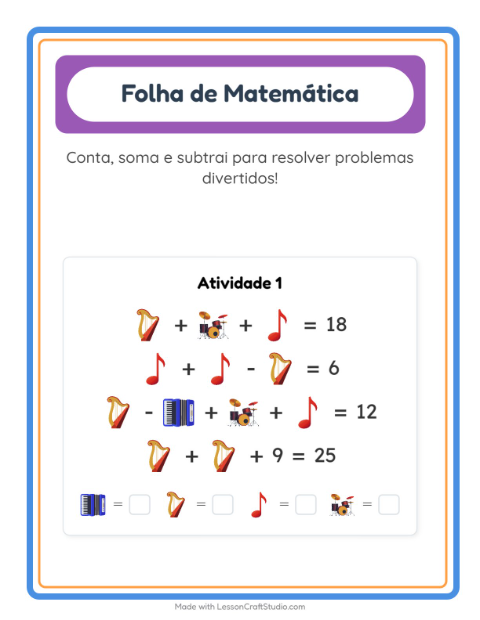 Pré-visualização da ficha de Atividade De Matemática com Música para Educação infantil (pré-escola, 5-7 anos)
