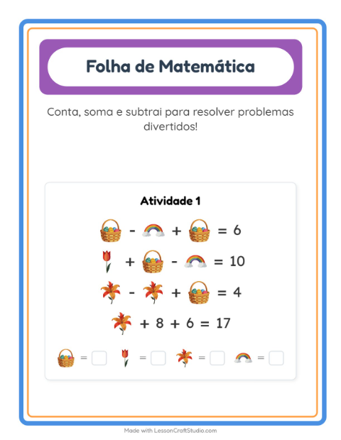 Pré-visualização da ficha de Atividade De Matemática com Páscoa para Educação infantil (pré-escola, 5-7 anos)