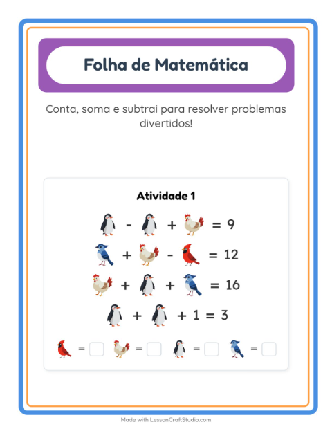 Pré-visualização da ficha de Atividade De Matemática com Pássaros 2 para Educação infantil (pré-escola, 5-7 anos)