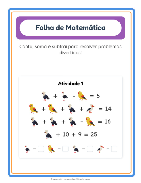Pré-visualização da ficha de Atividade De Matemática com Pássaros para Educação infantil (pré-escola, 5-7 anos)