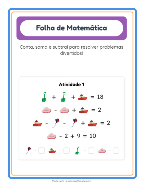Pré-visualização da ficha de Atividade De Matemática com Praia para Educação infantil (pré-escola, 5-7 anos)