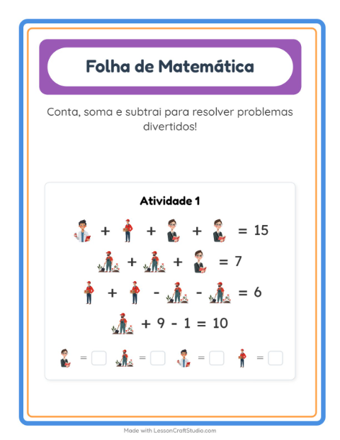 Pré-visualização da ficha de Atividade De Matemática com Profissões para Educação infantil (pré-escola, 5-7 anos)