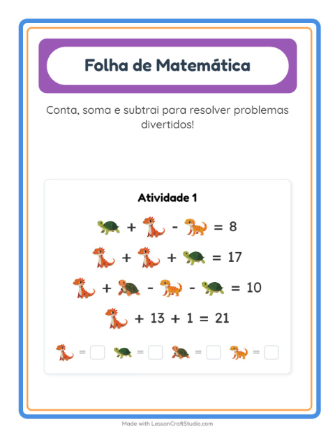 Pré-visualização da ficha de Atividade De Matemática com Répteis e anfíbios para Educação infantil (pré-escola, 5-7 anos)