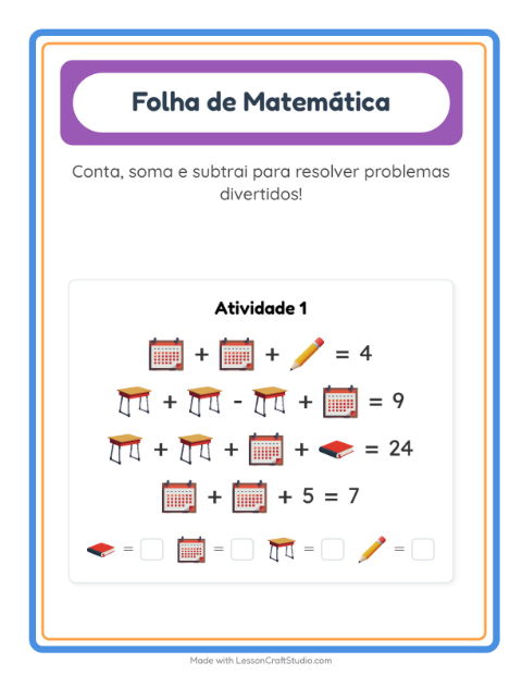 Pré-visualização da ficha de Atividade De Matemática com Sala de aula para Educação infantil (pré-escola, 5-7 anos)