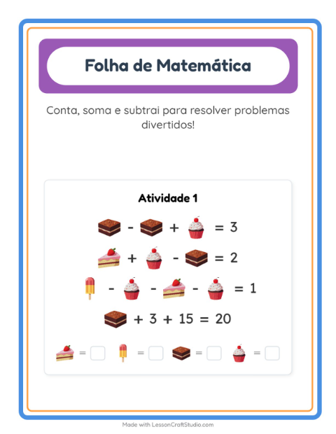 Pré-visualização da ficha de Atividade De Matemática com Sobremesas e doces para Educação infantil (pré-escola, 5-7 anos)