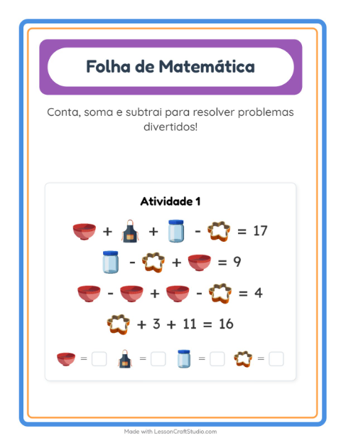 Pré-visualização da ficha de Atividade De Matemática com Utensílios de cozinha para Educação infantil (pré-escola, 5-7 anos)