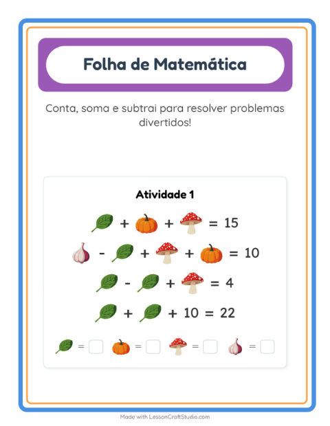 Pré-visualização da ficha de Atividade De Matemática com Vegetais para Educação infantil (pré-escola, 5-7 anos)