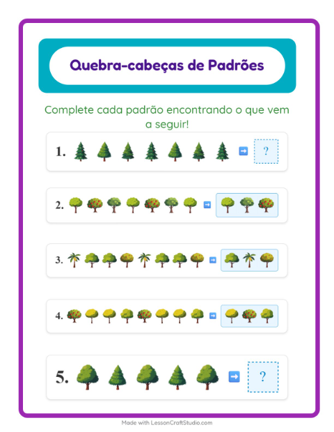 Pré-visualização da ficha de Atividade De Padrões com Árvores para 1º ano do ensino fundamental