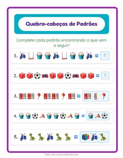 Pré-visualização da ficha de Atividade De Padrões com Brinquedos para 1º ano do ensino fundamental