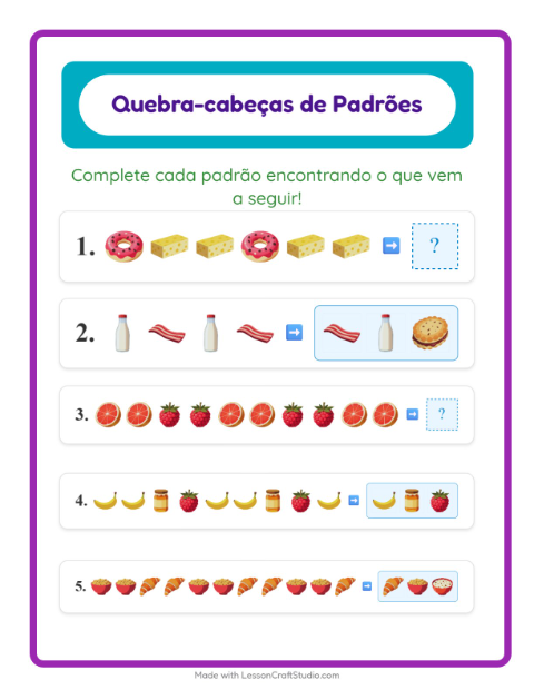 Pré-visualização da ficha de Atividade De Padrões com Café da manhã para 1º ano do ensino fundamental