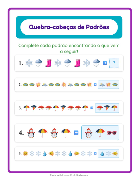 Pré-visualização da ficha de Atividade De Padrões com Clima para 1º ano do ensino fundamental