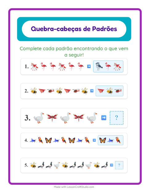 Pré-visualização da ficha de Atividade De Padrões com Coisas que voam para 1º ano do ensino fundamental